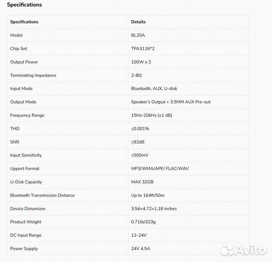 Усилитель для колонок Fosi audio BL20A