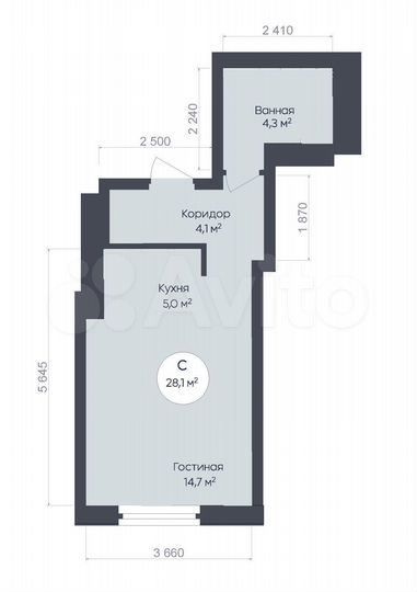 Квартира-студия, 28,1 м², 2/25 эт.