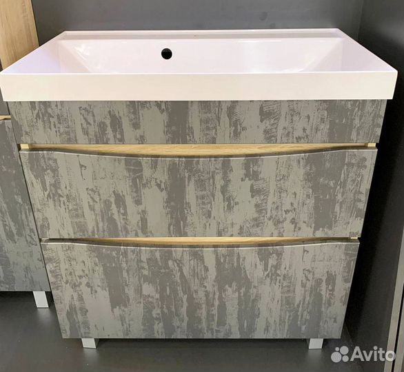 Тумба с раковиной напольная, графит бетон