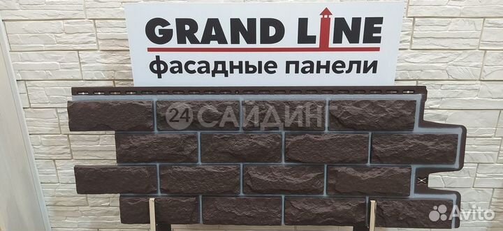 Фасадные панели Grand Line Колотый Камень design Шоколадный, шов RAL 7006