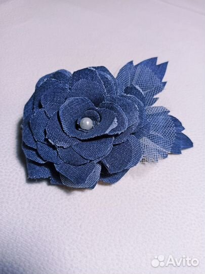 Брошь Джинсовая роза