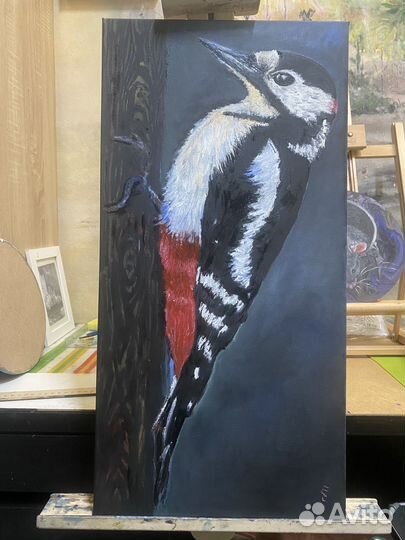 Картина дятел на дереве