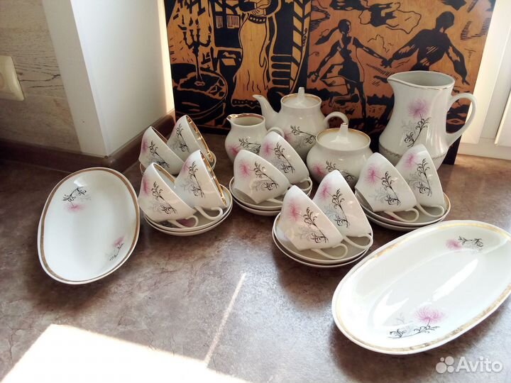 Сервиз чайный Хризантема, Дулево блюда кувшин Рига