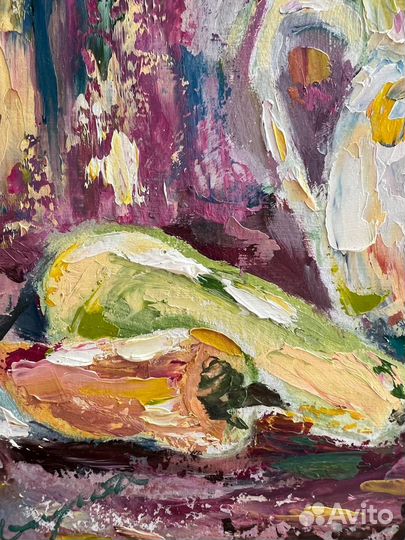 Картина маслом полевые цветы букет ромашки в вазе