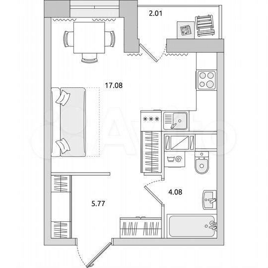 Квартира-студия, 28,9 м², 2/17 эт.