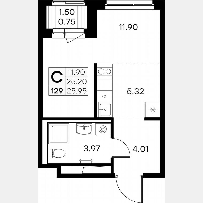 Квартира-студия, 26 м², 9/9 эт.