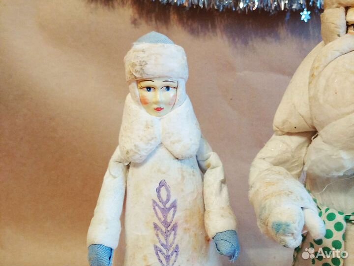 Дед Мороз Снегурочка СССР папье маше вата Калинин