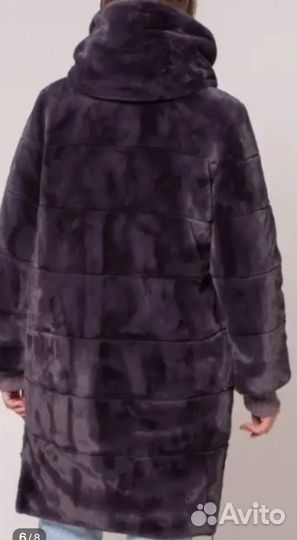 Шуба из эко меха с капюшоном цвет черничный