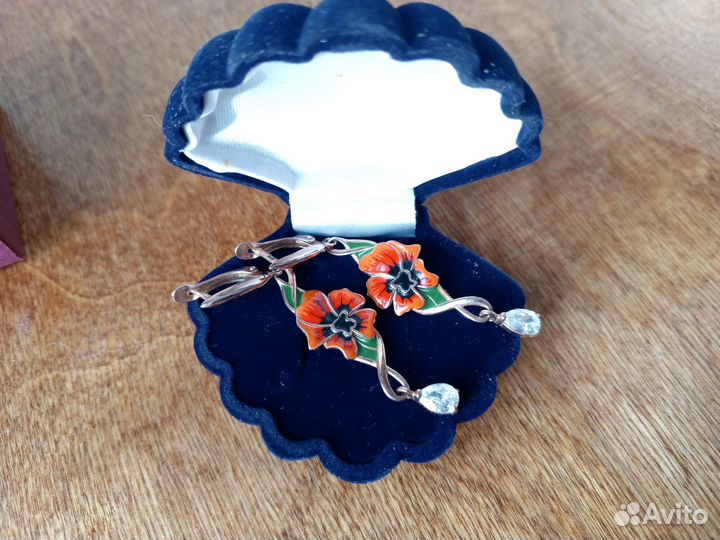 Позолоченные серьги Красные маки