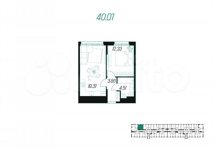 1-к. квартира, 40 м², 2/10 эт.