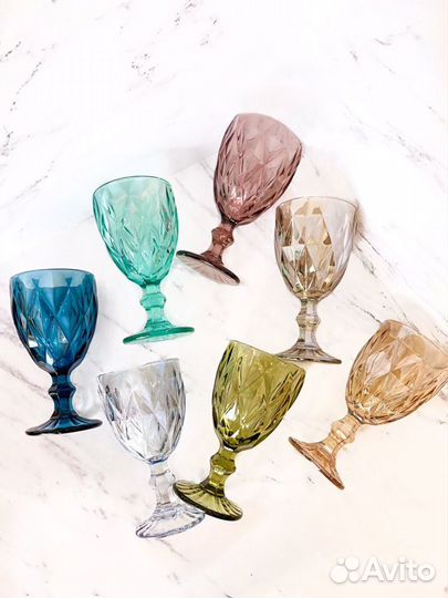 Набор бокалов/фужеров для вина 6 шт цветное стекло