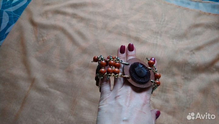 Винтажный пояс, ремень. Кожа, дерево, металл. 90е