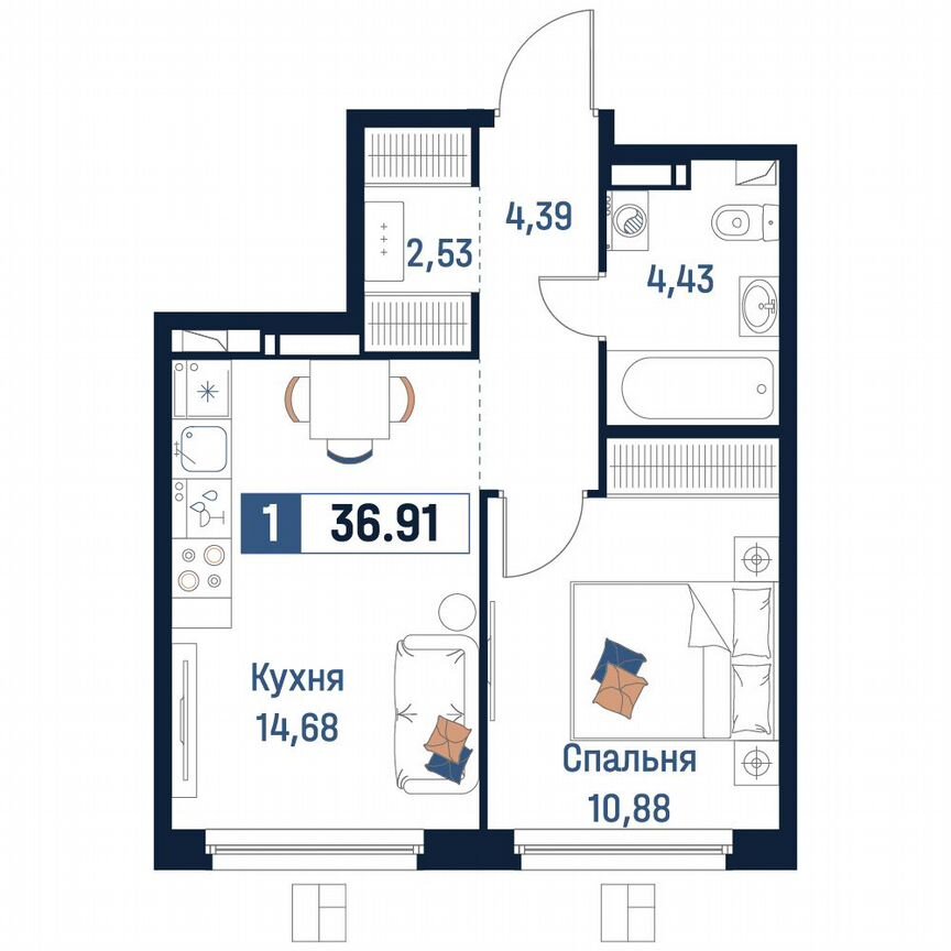 1-к. квартира, 36,9 м², 13/18 эт.