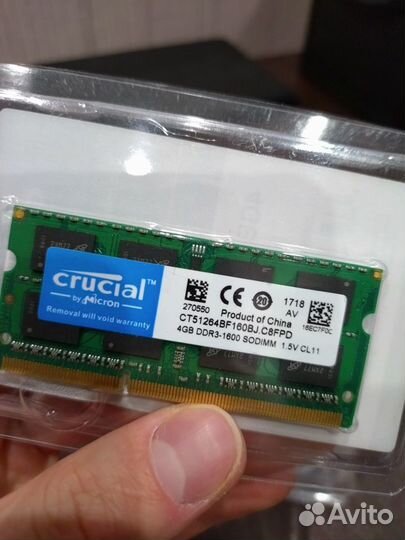 Оперативная память ноутбука DDR3 4gb 1600 Crucial