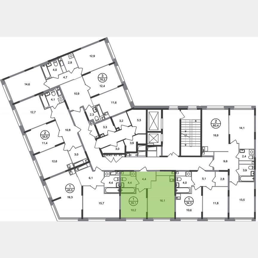 1-к. квартира, 35,1 м², 4/17 эт.