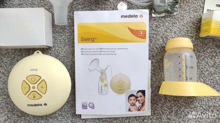Молокоотсос medela, 3 контейнера, соски, пакеты