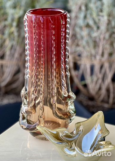Ваза Ожерелье Бердников цветное стекло СССР винтаж