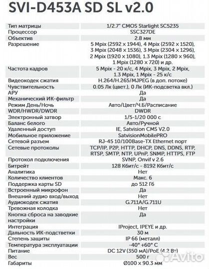 Видеокамера IP SVI-D453A SD SL v2.0 5Mpix