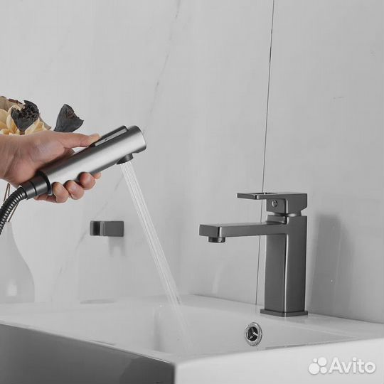 Смеситель для раковины с гигиеническим душем Shevanik S8271T, оружейная сталь