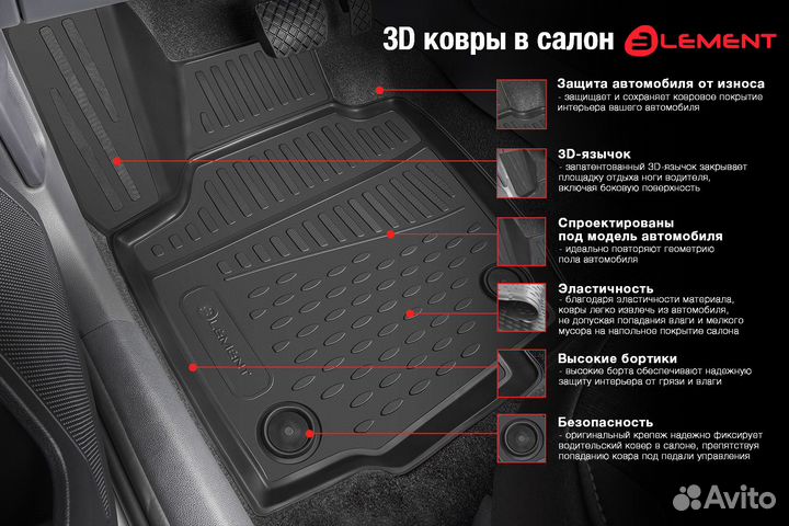 Коврик 3D в салон VW Polo (V, Vp) 2009-2020, передний левый, 1 шт. сед. (полиуретан) / Фольксваген П