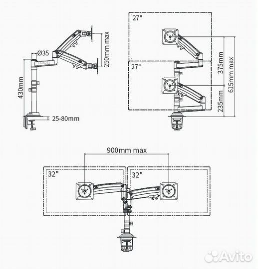 Кронштейн NB H180 для двух мониторов