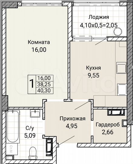1-к. квартира, 40,3 м², 2/9 эт.