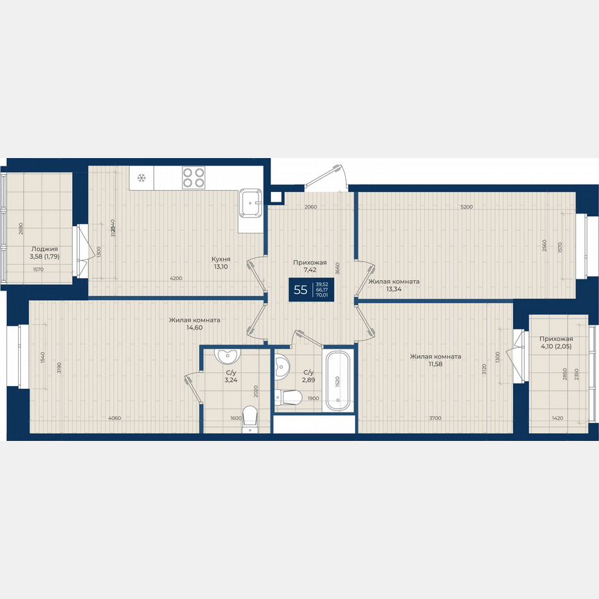 3-к. квартира, 70 м², 5/12 эт.