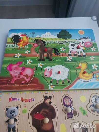 Деревянные пазлы вкладыши пакетом с музыкой