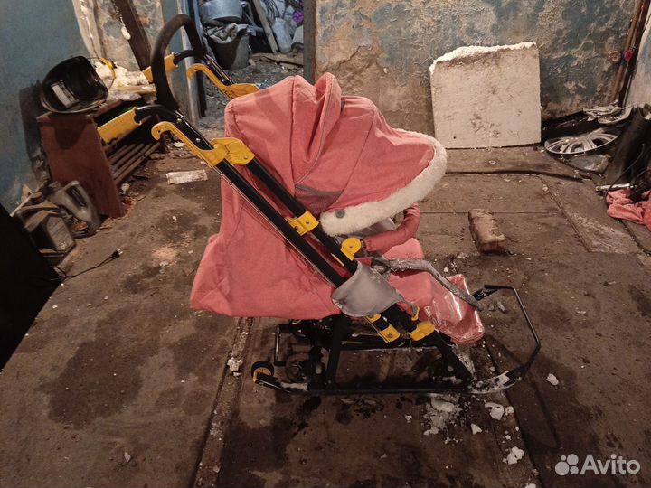 Детские санки коляска ника с колёсами