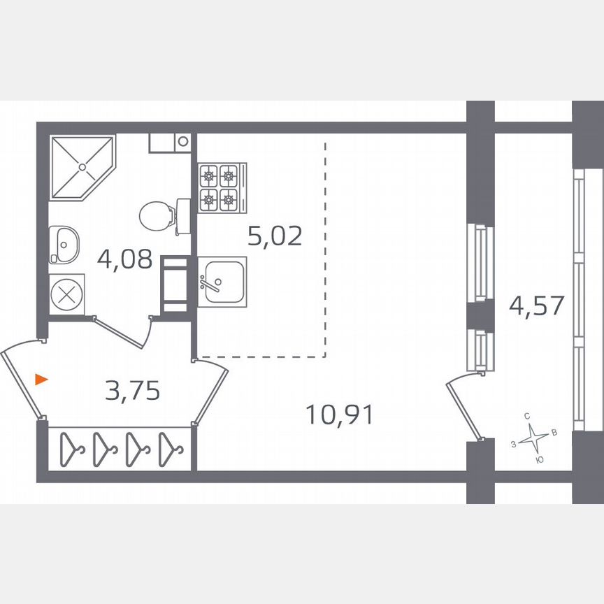 Квартира-студия, 26,1 м², 5/10 эт.