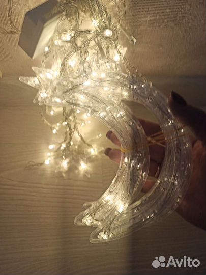 Гирлянды звёзды+ полумесяц новые р.1,5м*3м. Новая