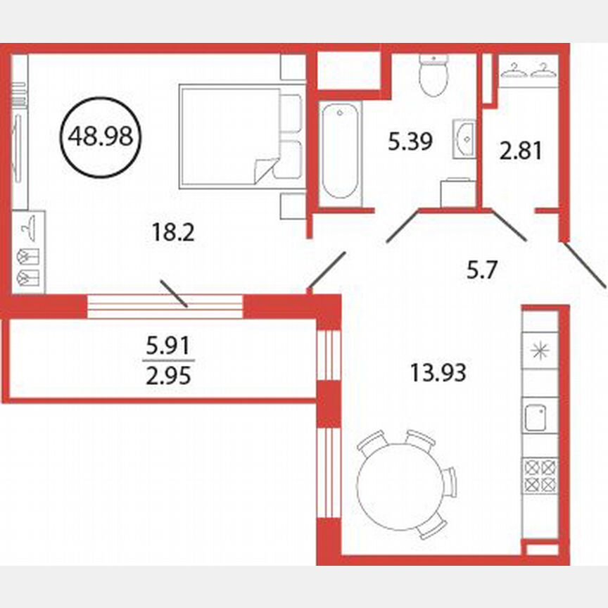 1-к. квартира, 49 м², 2/12 эт.