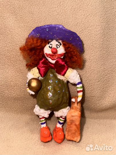 Елочная игрушка клоун из ваты