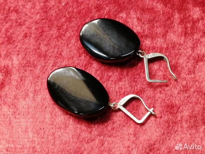 Серьги Черный камень 45 мм