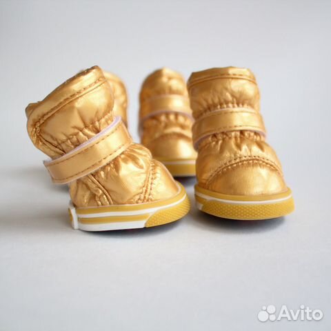 Ботинки для собак дутики золотые