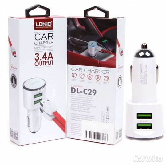 Автомобильное З/У USBx2 Auto-ID ldnio DL-C29+Micro