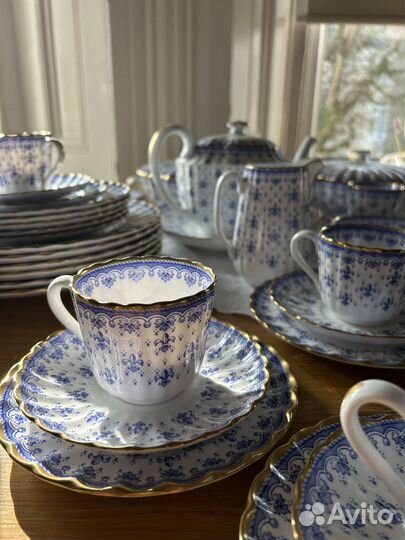 Spode Fleur De Lys Цветок Лилии в синем цвете