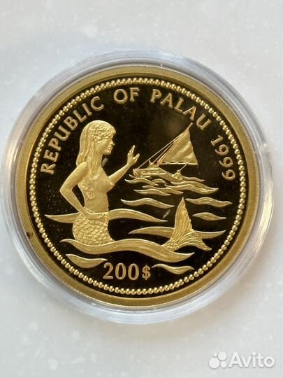 Золотая монета Палау Манта Цветная