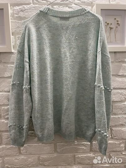 Джемпер голубой, фактурная вязка, 48-50