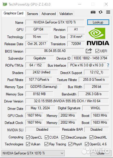 Gigabyte GTX 1070 Ti Gaming 8Gb