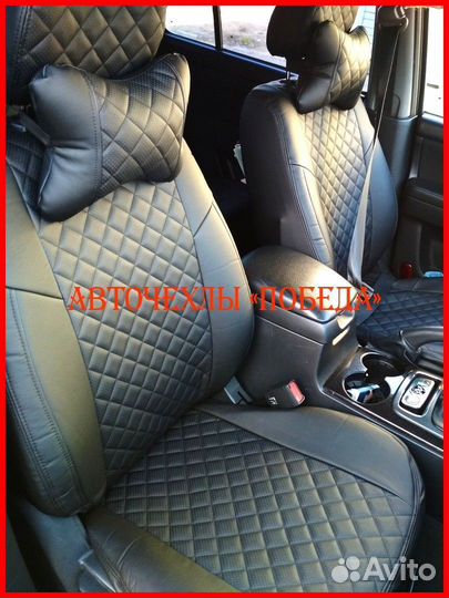 Чехлы Kia Sorento 2 из экокожи чёрные Ромб