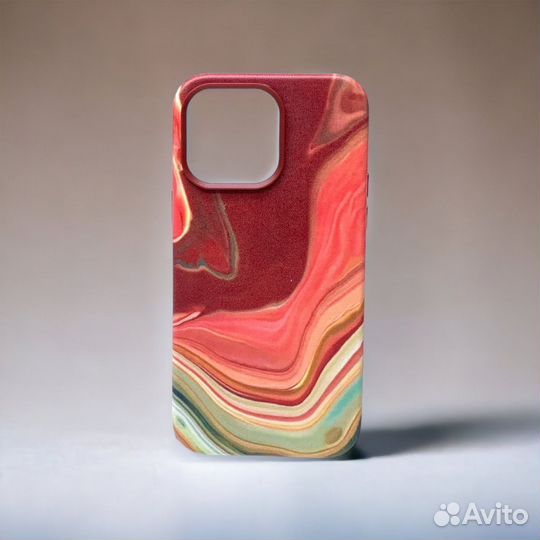 Чехол для iPh 14PRO MAX leather case marble orang