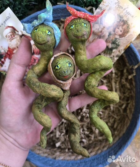 Ватные елочные игрушки, змея