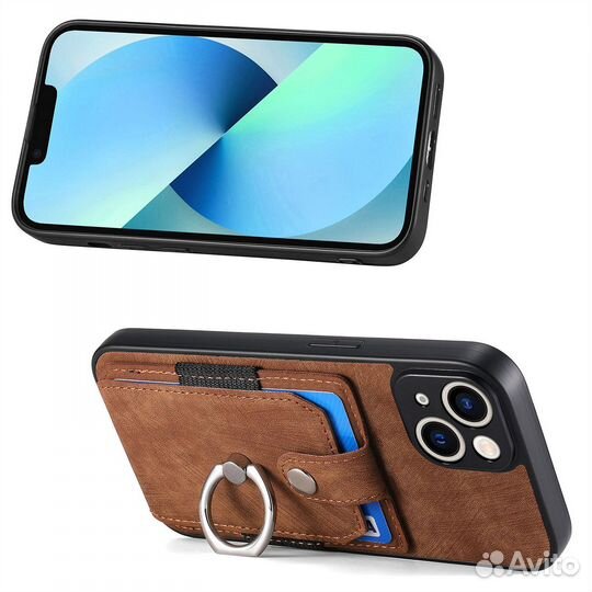 Чехол на iPhone 14 с картхолдером и кольцом