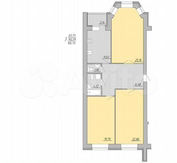 3-к. квартира, 105,7 м², 1/9 эт.