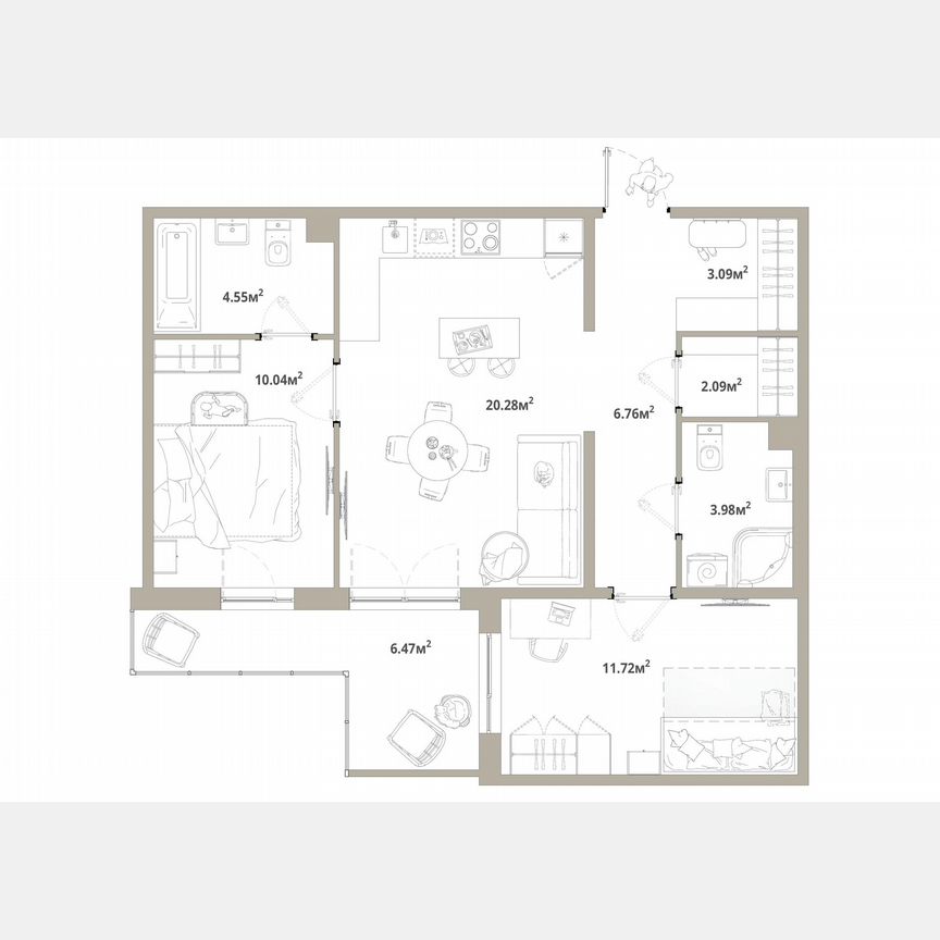 2-к. квартира, 65,8 м², 10/12 эт.