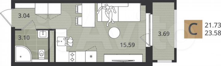 Квартира-студия, 23,6 м², 4/5 эт.