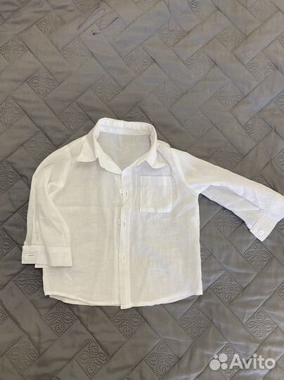 Льняная рубашка белая для мальчика размер 80