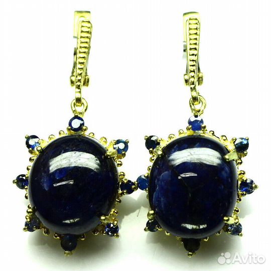 Серьги с натуральными сапфирами, 29х20,9 мм