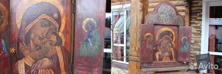 Старинная икона Триптих Богородицы Корсунская 65*4